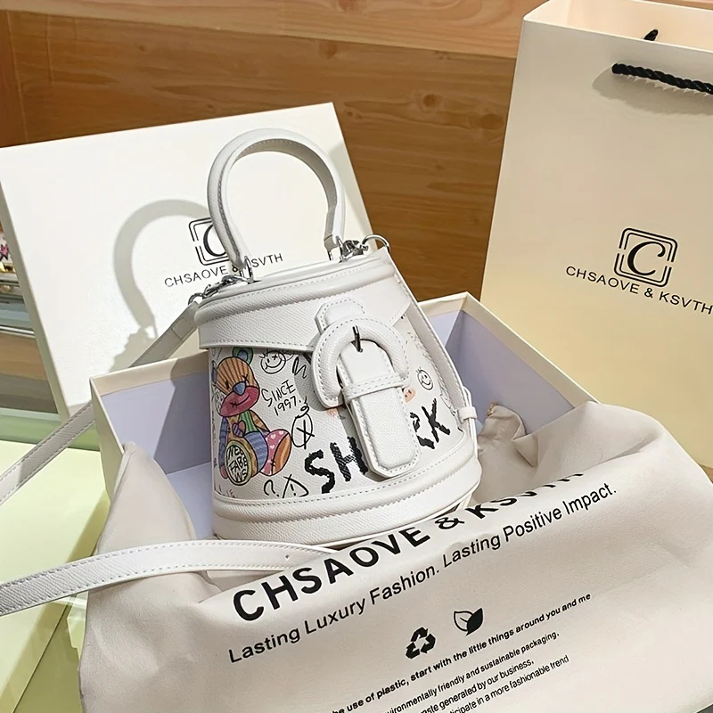 Cartoon Graffiti Pattern Bucket Bag, Stylish Satchel Bag, All-Match Crossbody Bag - Deanwangkt