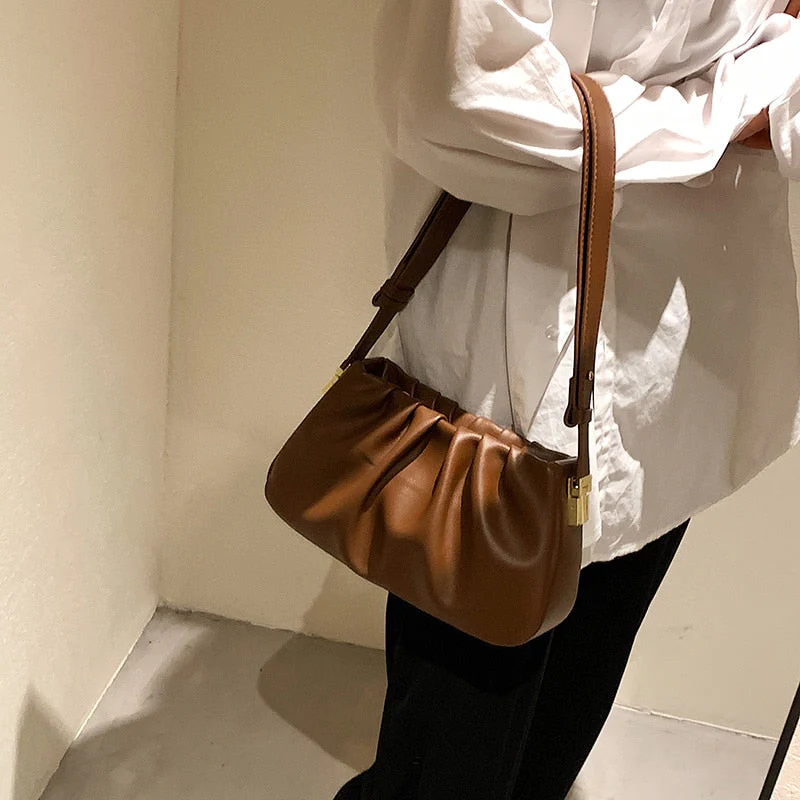 Back To College Deanwangkt Retro PU Leather Small Armpit Shoulder Bags With Pleats For Women Winter Handbag And Purses Folds Crossbody Bag Black Brown - Deanwangkt