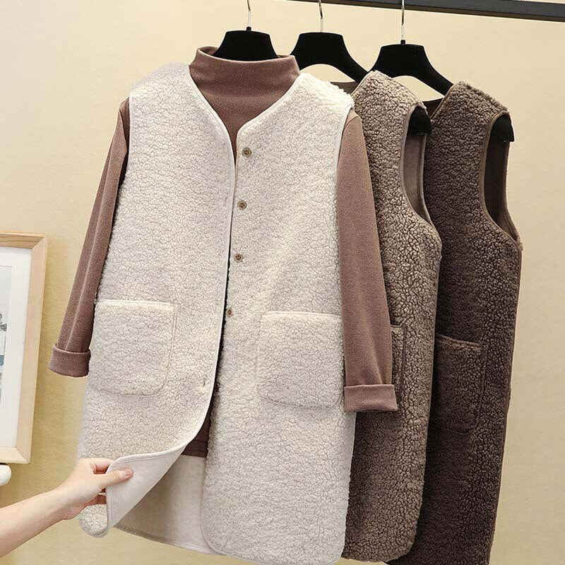 Christmas Gift Deanwangkt Autumn Long Vest Women Winter Thermal Waistcoat Warm Fleece Vest Female Sleeveless Jacket Ladies Vests For Women - Deanwangkt