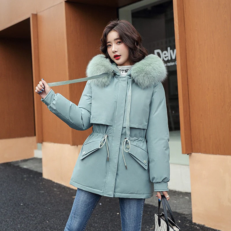 Christmas Gift Deanwangkt New Winter Jacket Artificial Fur Collar Women Jacket Parkas Plus Velvet Thick Overcoat Female Long Coats Outwear Plus Size - Deanwangkt