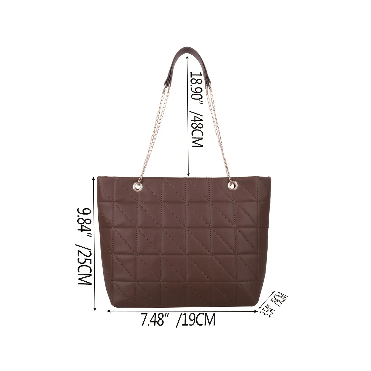 deanwangkt  Square Seam Pattern Tote Bag, Faux Leather Golden Chain Straps Handbag, Zipper Plaid Large Capacity Bag, Women's Bags - Deanwangkt