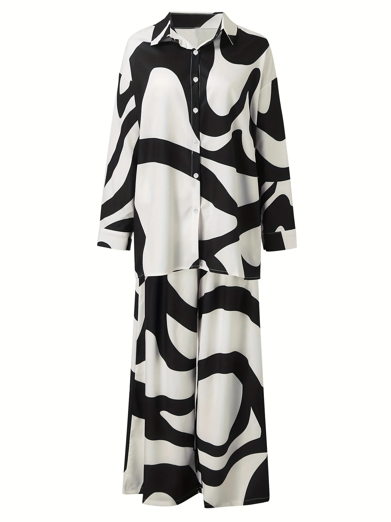deanwangkt-1  Abstract Print Matching Two-piece Set, Casual Shirt & Wide Leg Pants Outfits, Women's Clothing - Deanwangkt