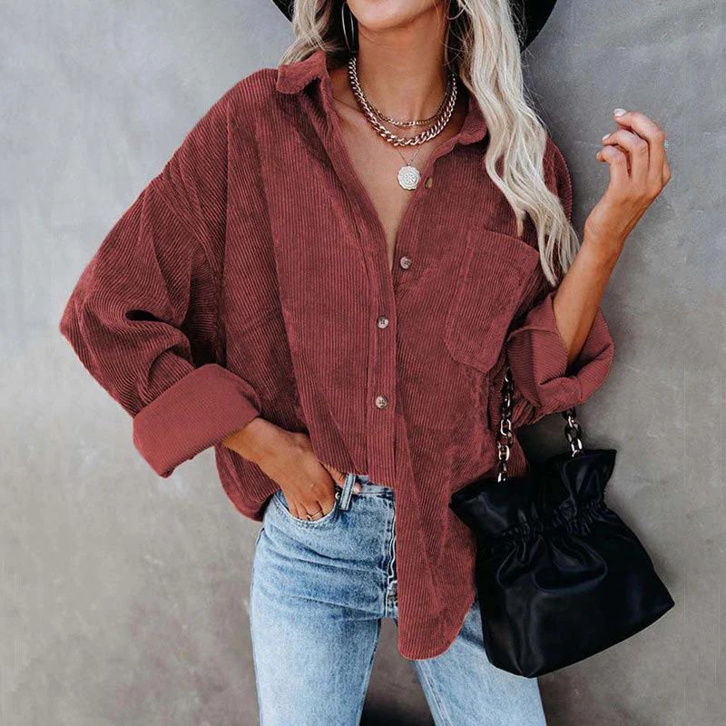 Christmas Gift Autumn Corduroy Jacket Woman Long Shirt Jacket Women Button Coat Jackets Women Fashion Overshirt Loose Coat Female Deanwangkt - Deanwangkt