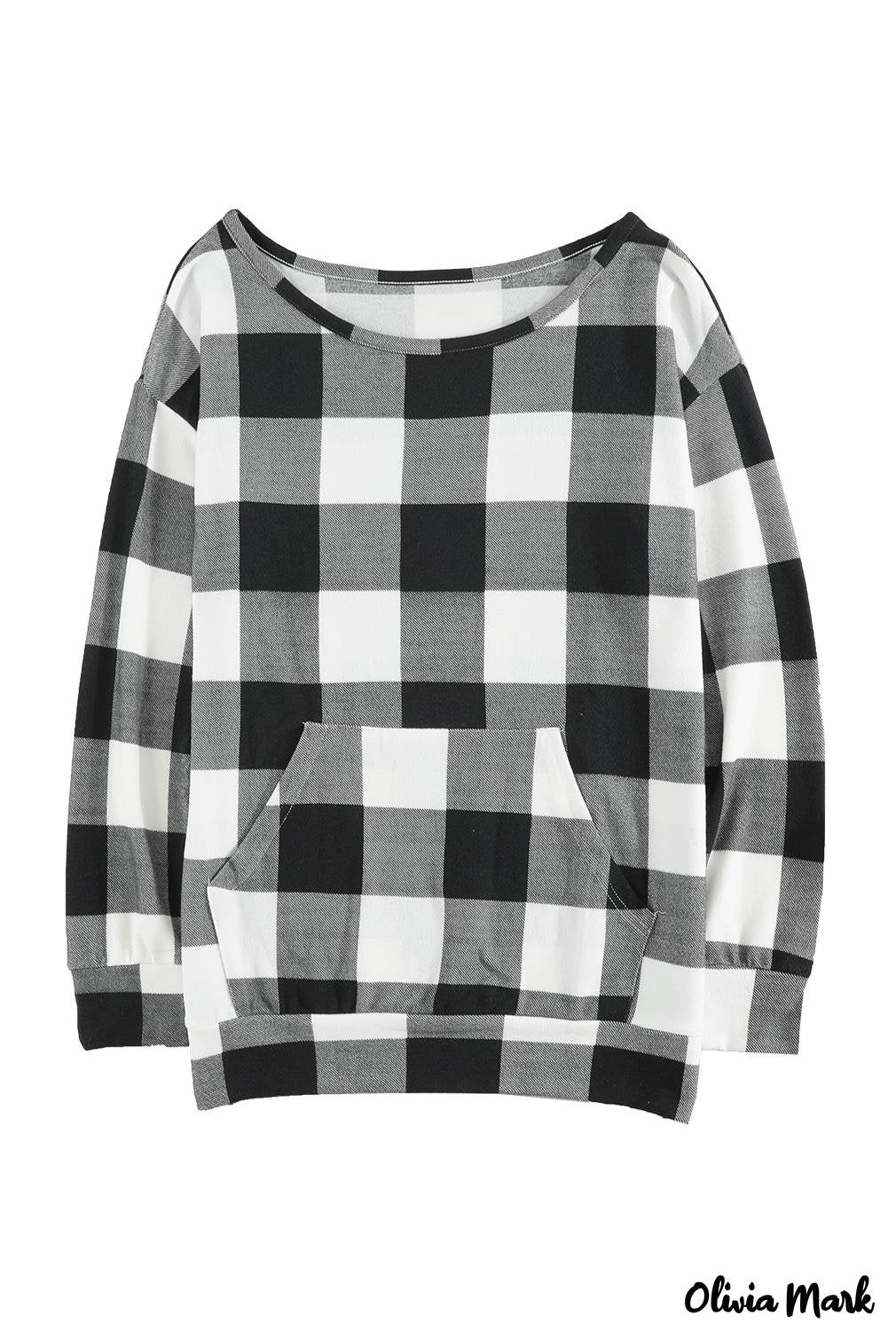 Deanwangkt - Plaid Kangaroo Pocket Long Sleeve Blouse - Deanwangkt