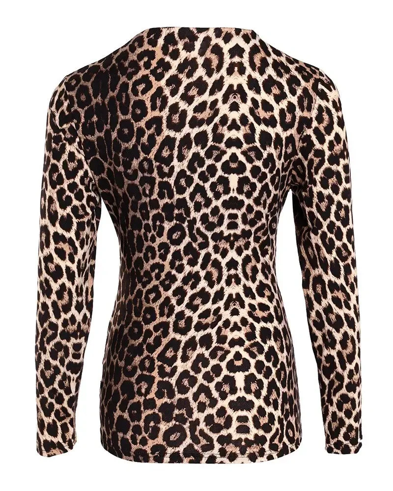 Deanwangkt - Cheetah Print Long Sleeve V-Neck Top - Deanwangkt