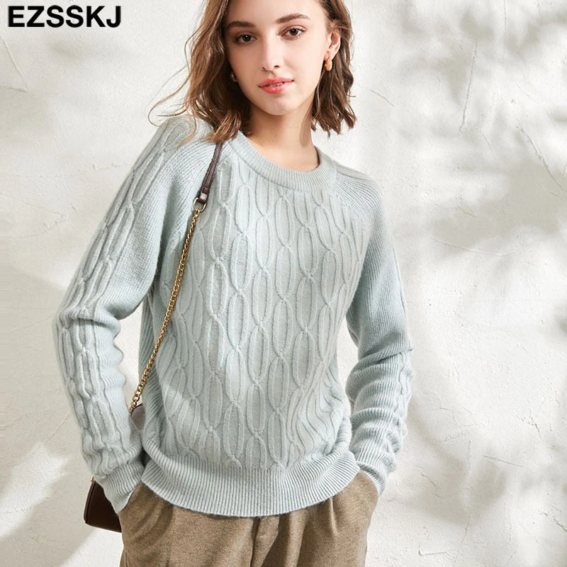 Christmas Gift Autumn Winter casual o-neck WOOL thick Sweater pullovers Women Deanwangkt loose elegant Sweater Pullover female long Sleeve - Deanwangkt