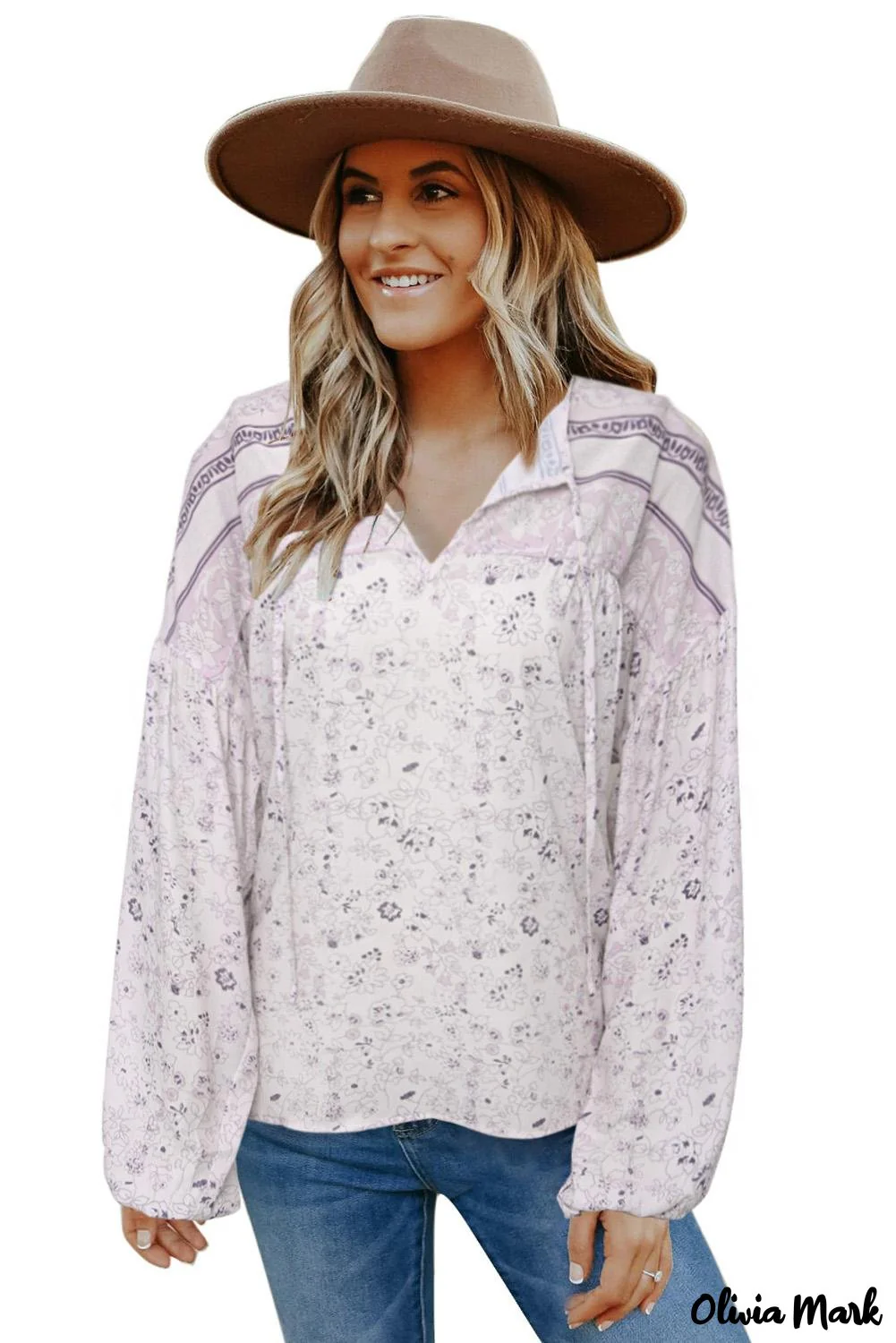 Deanwangkt - Loose puff sleeve shirt with drawstring and floral print - Deanwangkt