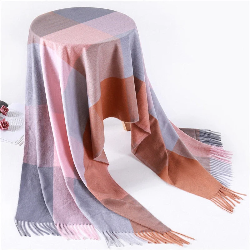 Christmas Gift Deanwangkt warm winter scarf for lady fashion plaid cashmere scarves women shawls and wraps thick high quality pashmina neck bandana - Deanwangkt