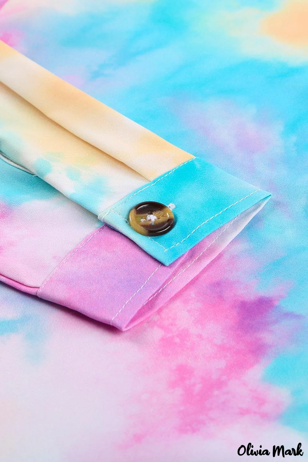 Deanwangkt - Blue Tie-Dye Long Sleeve V-Neck Blouse With Button Closure - Deanwangkt