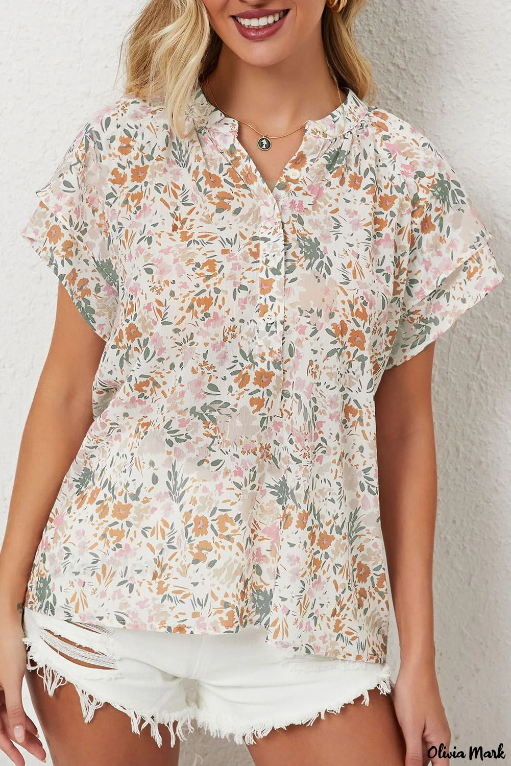 Deanwangkt - Floral Tie Neck Long Sleeve Crinkle Blouse - Deanwangkt