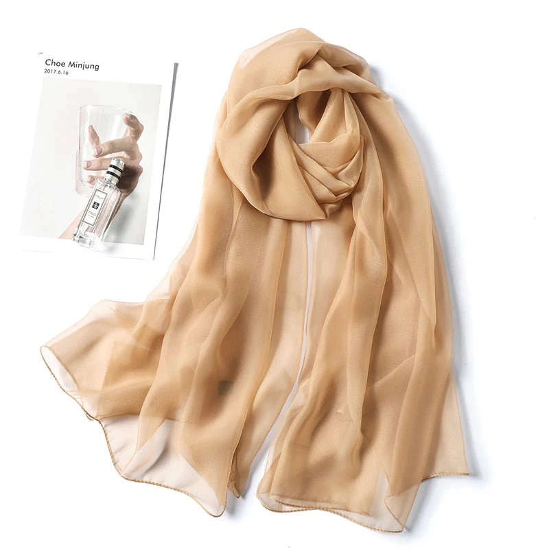 Christmas Gift Deanwangkt spring summer women silk scarf fashion solid long size beach stoles female foulard shawls neck wrap pure hijabs scarves - Deanwangkt