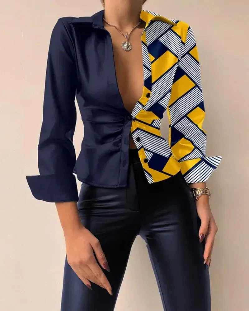 Deanwangkt - Geometric Print Long Sleeve Button Down Shirt - Deanwangkt