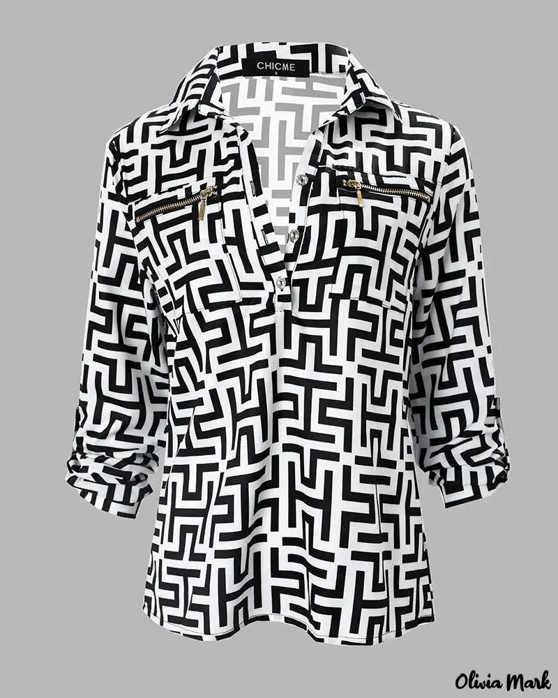 Deanwangkt - Geometric Print Long Sleeve Button Down Shirt - Deanwangkt