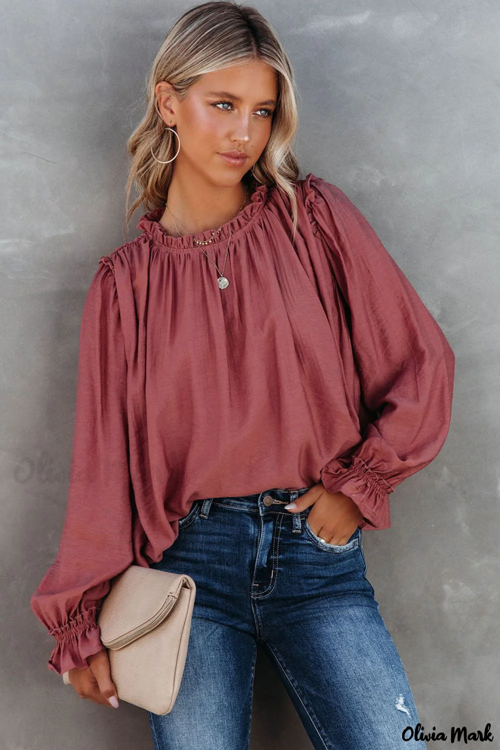 Deanwangkt - Red Long Sleeve Ruffled Blouse - Deanwangkt