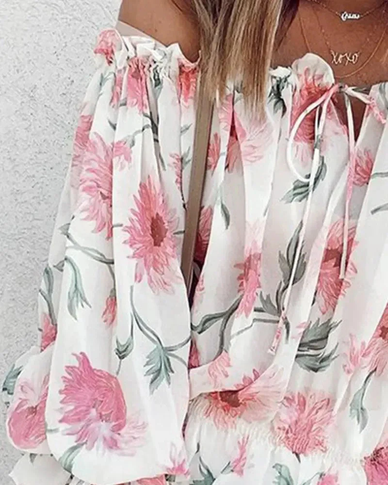 Deanwangkt - Off The Shoulder Floral Print Lantern Sleeve Top - Deanwangkt