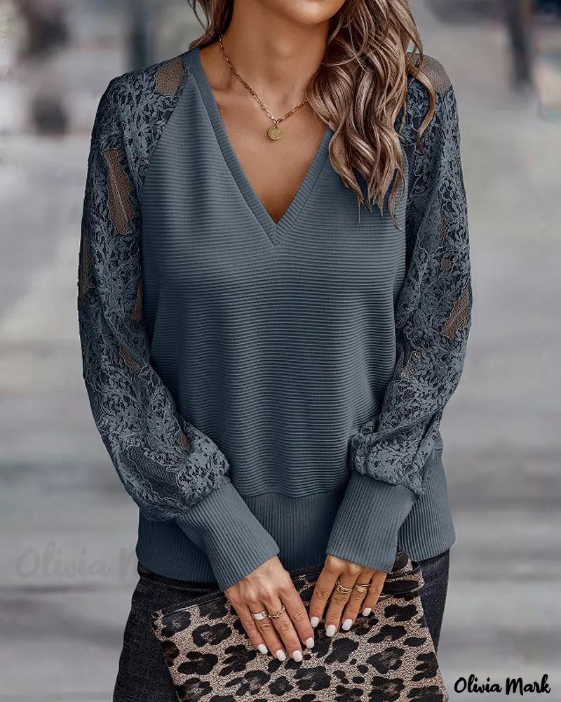 Deanwangkt - Contrast Lace Long Sleeve Top - Deanwangkt