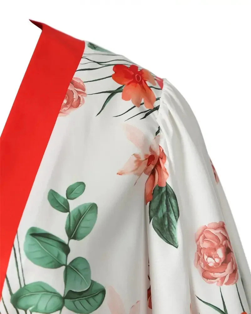 Deanwangkt - Floral Print Ruched Lantern Sleeve Top - Deanwangkt