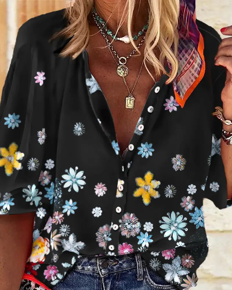 Deanwangkt - Floral Print Lantern Sleeve Button Down Shirt - Deanwangkt