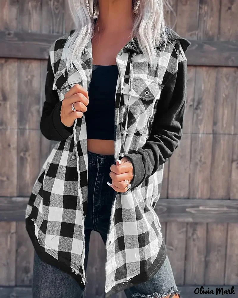 Deanwangkt - Colorblock Plaid Print Hooded Shirt - Deanwangkt