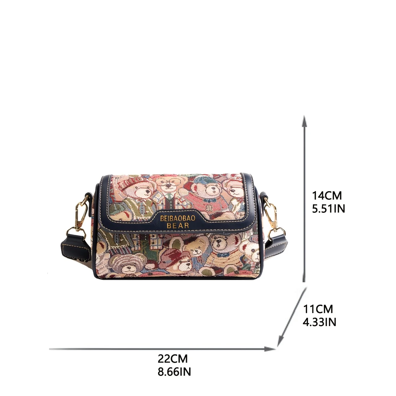 deanwangkt-1 Small Bear Jacquard Shoulder Bag, Cartoon Flap Cylinder Purse, Women's Wide Strap Crossbody Bag (8.66*5.51*4.33) Inch - Deanwangkt