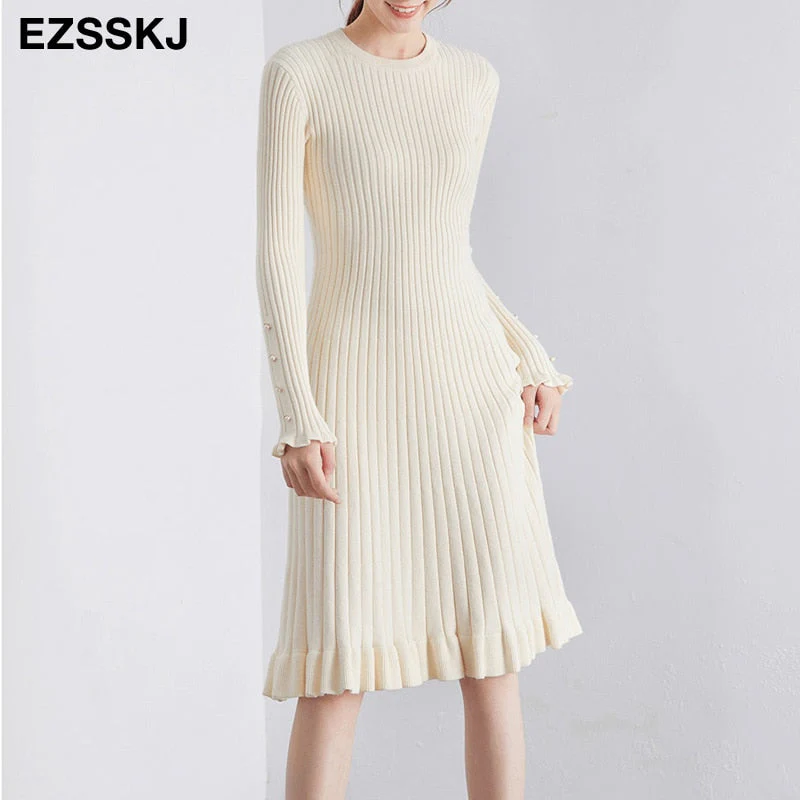 Christmas Gift Deanwangkt autumn winter thick Mermaid sweater dress elegant knit Trumpet dress women slim midi dress Female chic knit elegant dress - Deanwangkt