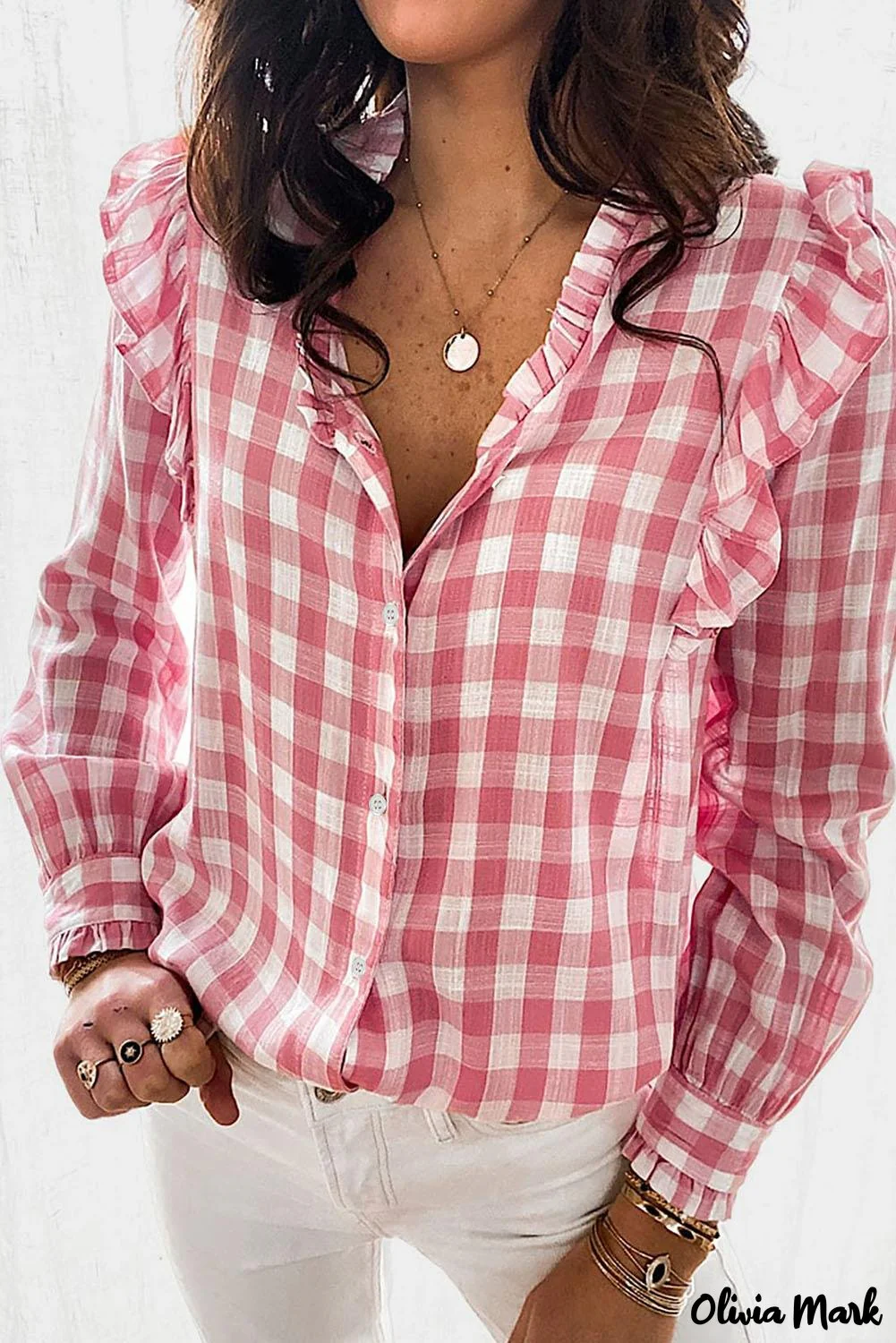 Deanwangkt - Sky blue checked ruffled button-down shirt - Deanwangkt