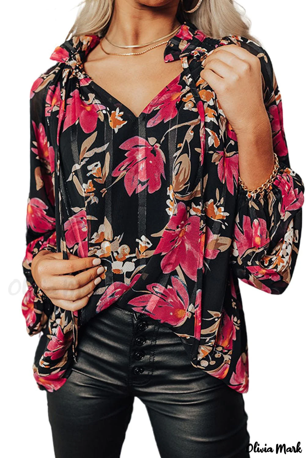 Deanwangkt - Black Floral Ruffle Collar Blouse - Deanwangkt