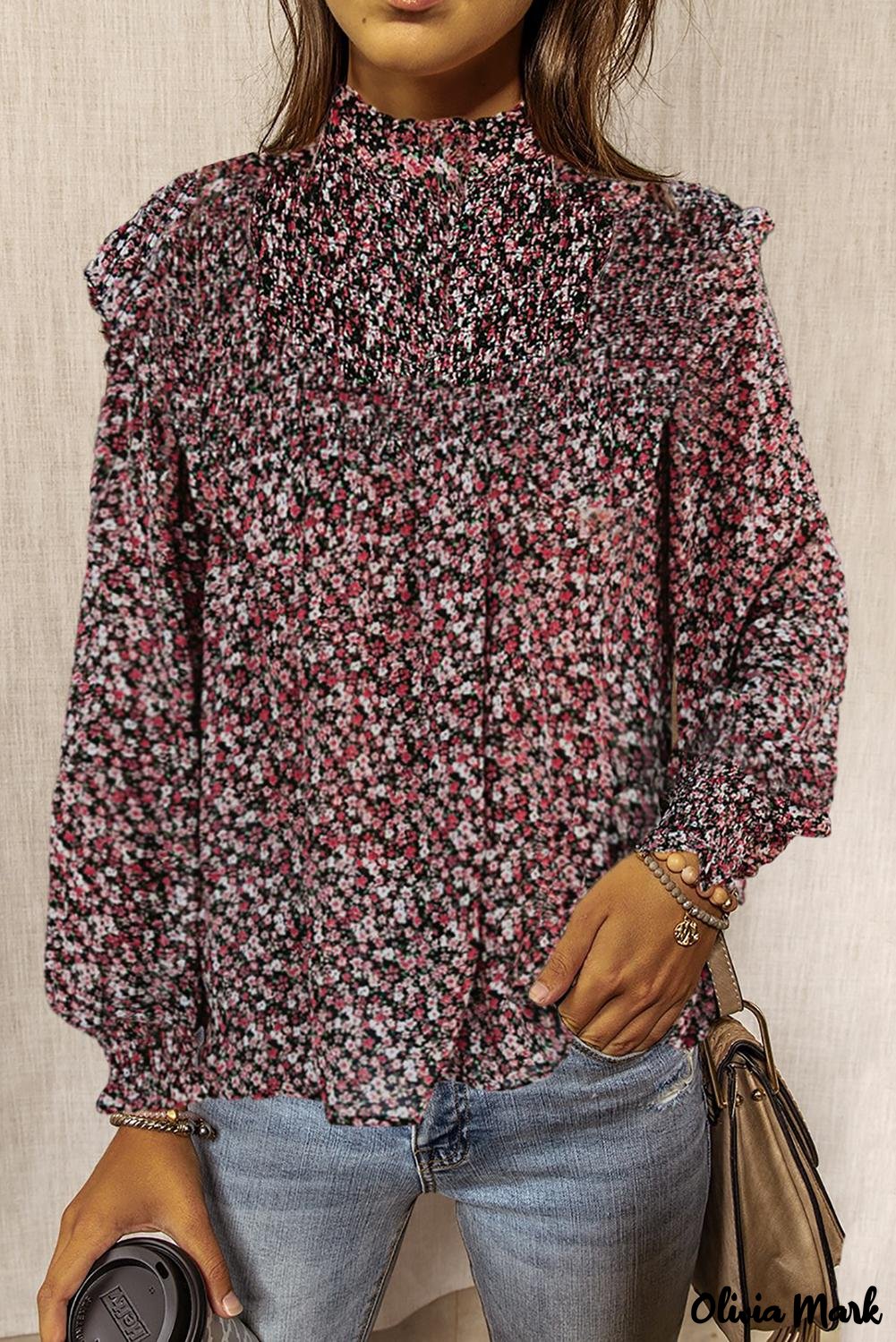 Deanwangkt - Floral Print Ruffle Long Sleeve Blouse - Deanwangkt