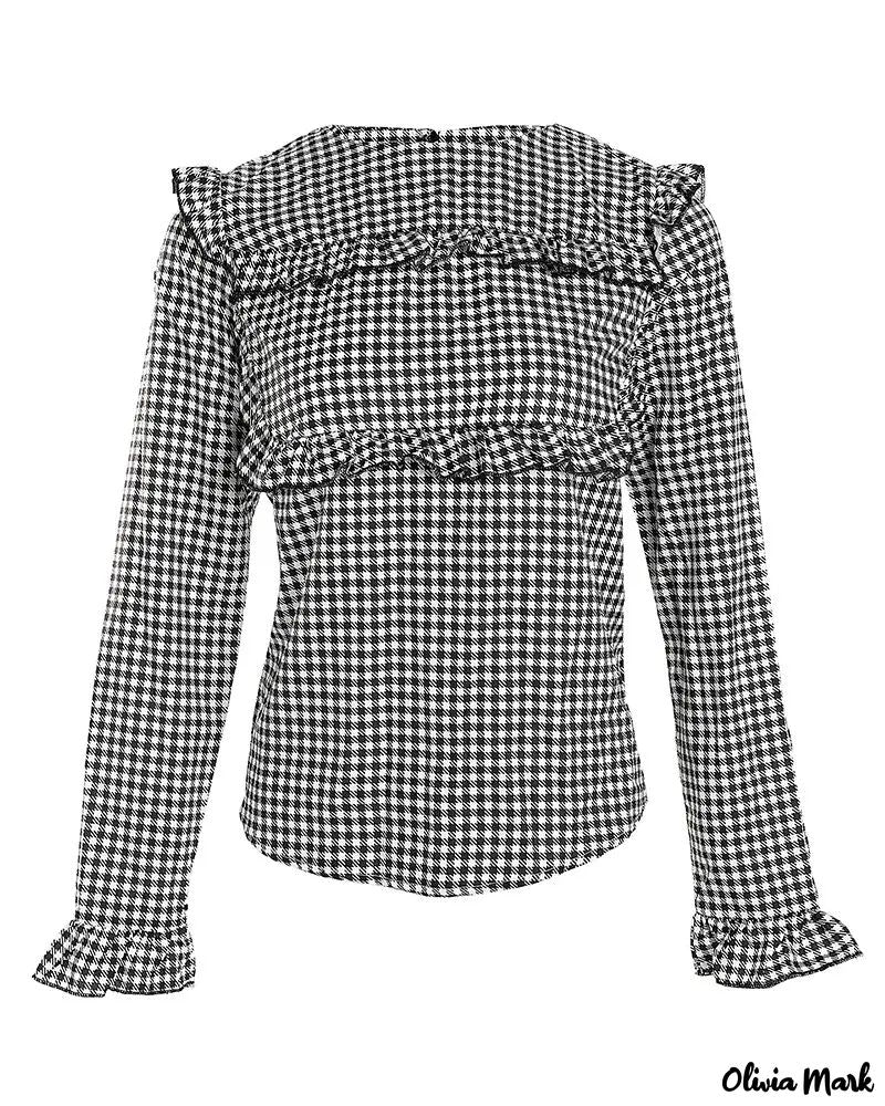 Deanwangkt - Plaid Ruffle Hem Long Sleeve Top - Deanwangkt