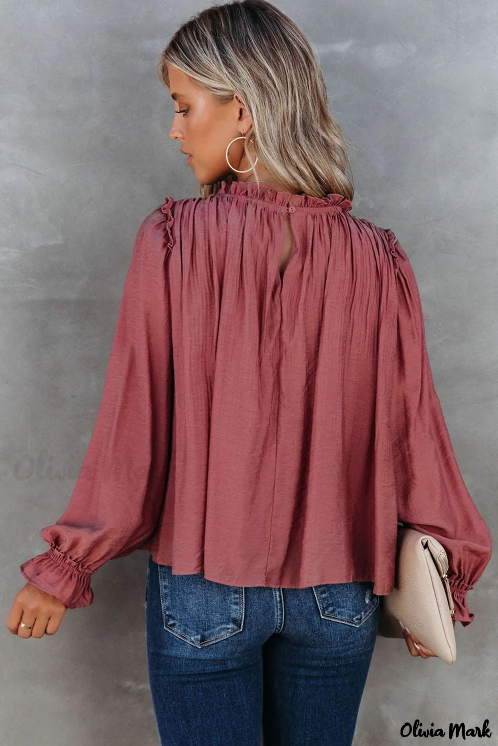 Deanwangkt - Red Long Sleeve Ruffled Blouse - Deanwangkt