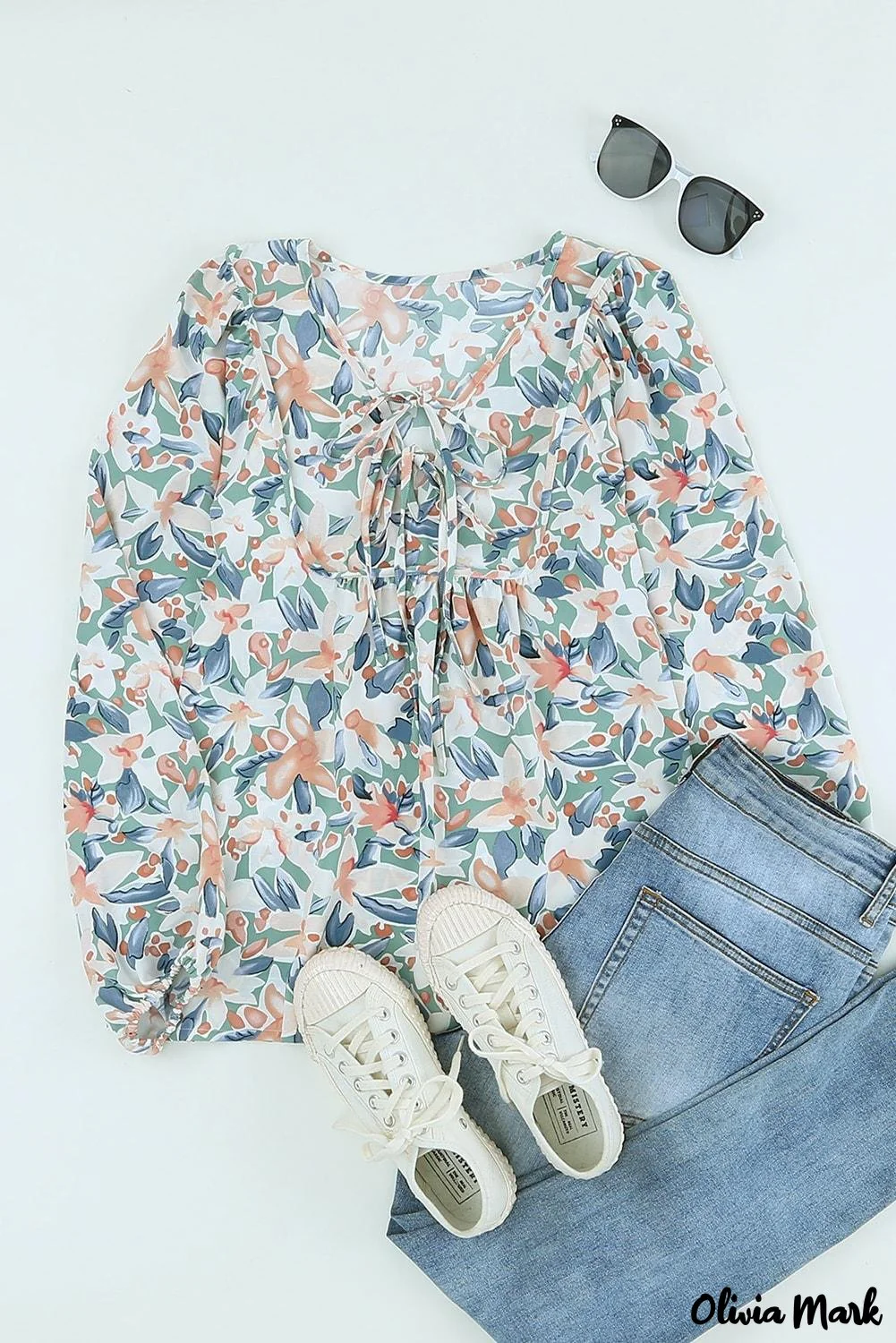 Deanwangkt - Green lace-up blouse with floral print - Deanwangkt