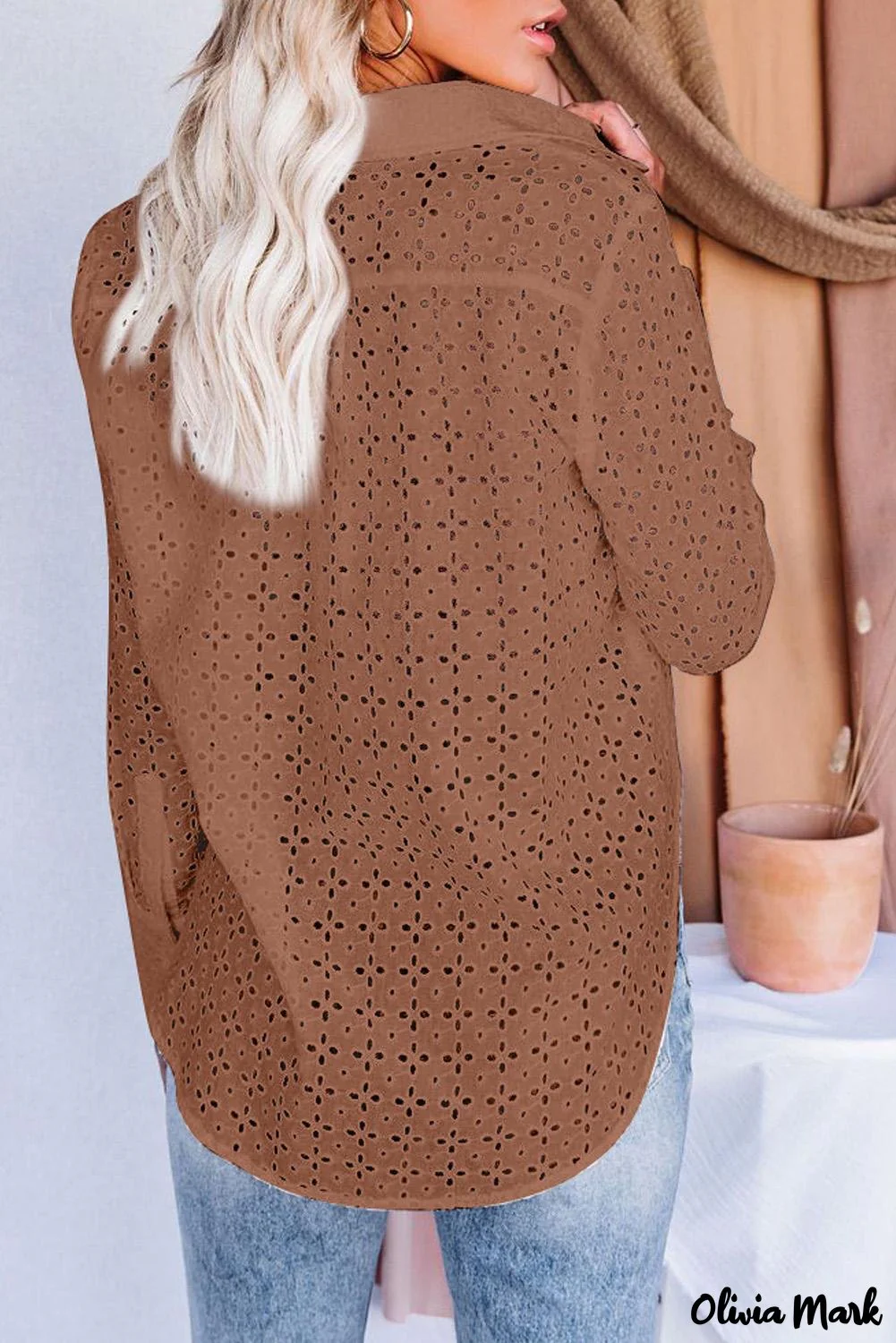 Deanwangkt - Black Hollow Out Floral Eyelet Long Sleeve Shirt - Deanwangkt