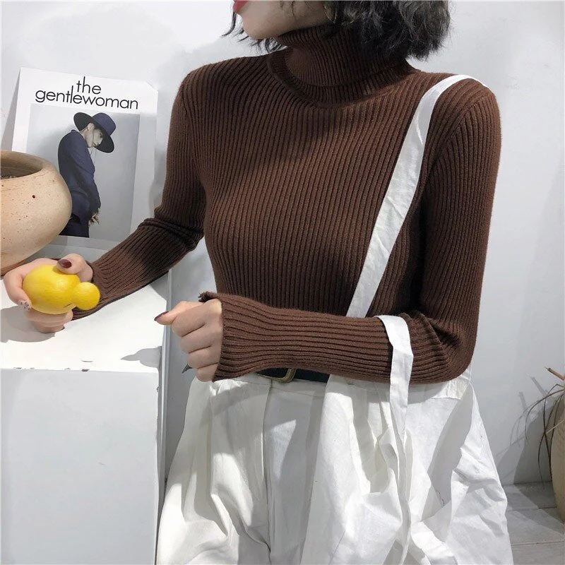 Christmas Gift Deanwangkt Autumn New Slim Long Sleeve Jumper Women Turtleneck Knitted Pullover Winter Sweater Women Soft Warm Sweater Pull Femme 6897 - Deanwangkt