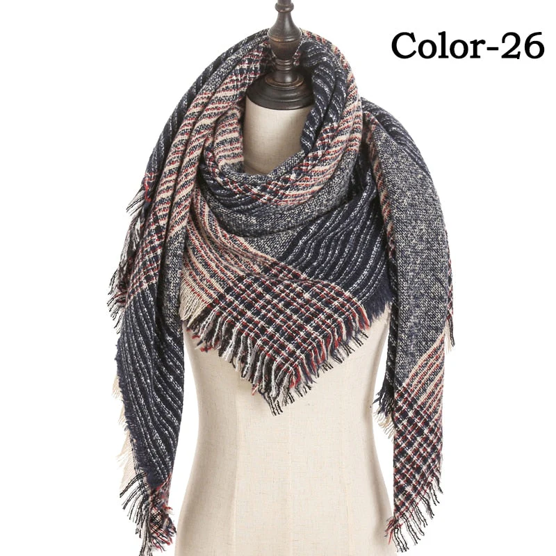 Christmas Gift Deanwangkt New Winter Knitted Scarf Cashmere Pashmina Women Warm Neck Scarves Shawls Plaid Wraps Triangle Stoles Lady Bandana - Deanwangkt