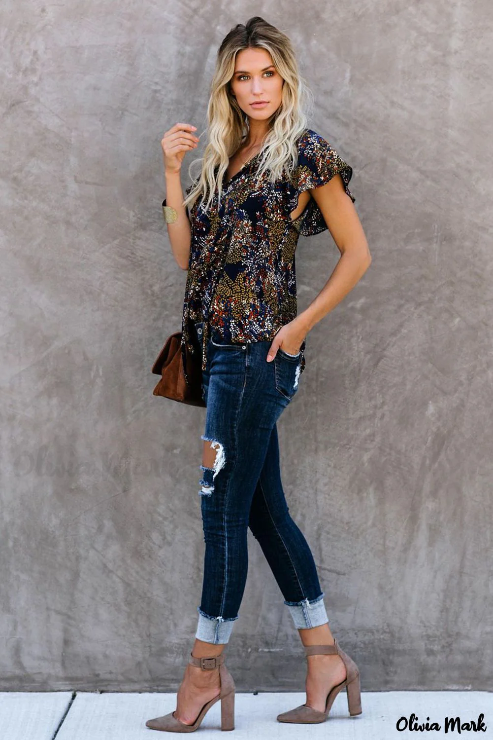 Deanwangkt - Fancy multicolored ruffled blouse with V-neck and short sleeves - Deanwangkt