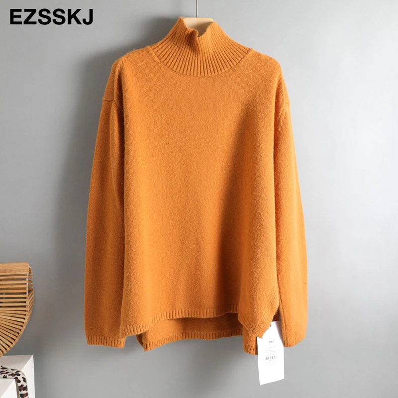 Christmas Gift Autumn Winter basic oversize thick Sweater pullovers Women Deanwangkt loose cashmere  turtleneck Sweater Pullover female Long Sleeve - Deanwangkt