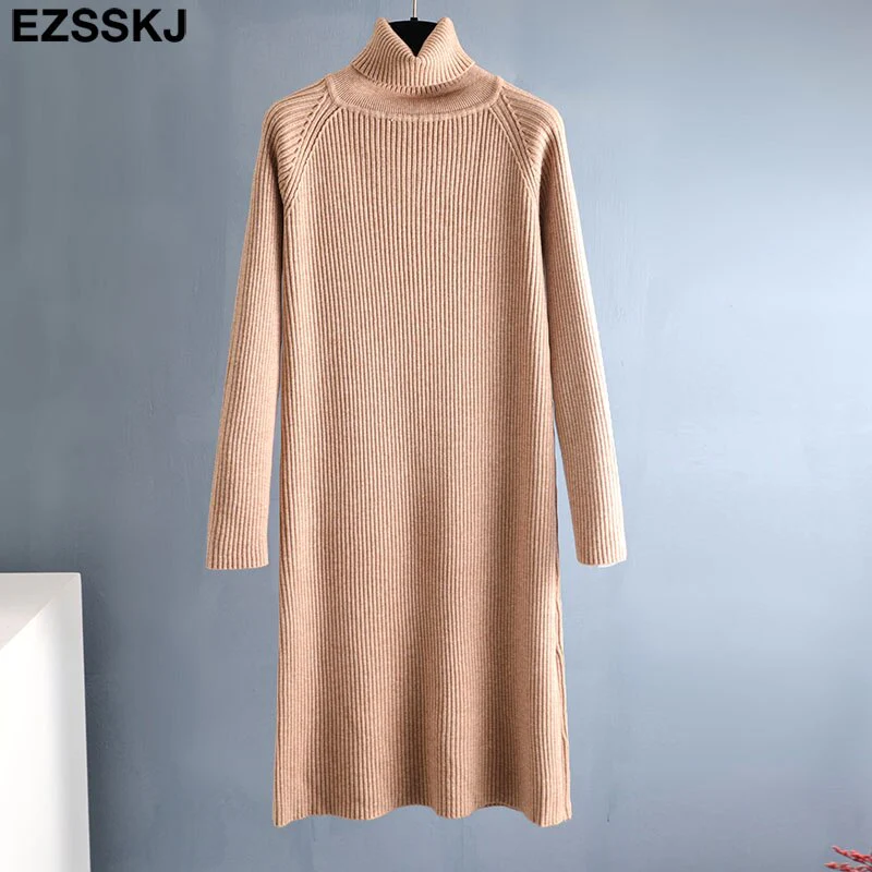 Christmas Gift Deanwangkt Autumn Winter long thick Sweater Dress Women turtleneck long Sleeve straight maix Dress female girl warm long dress - Deanwangkt