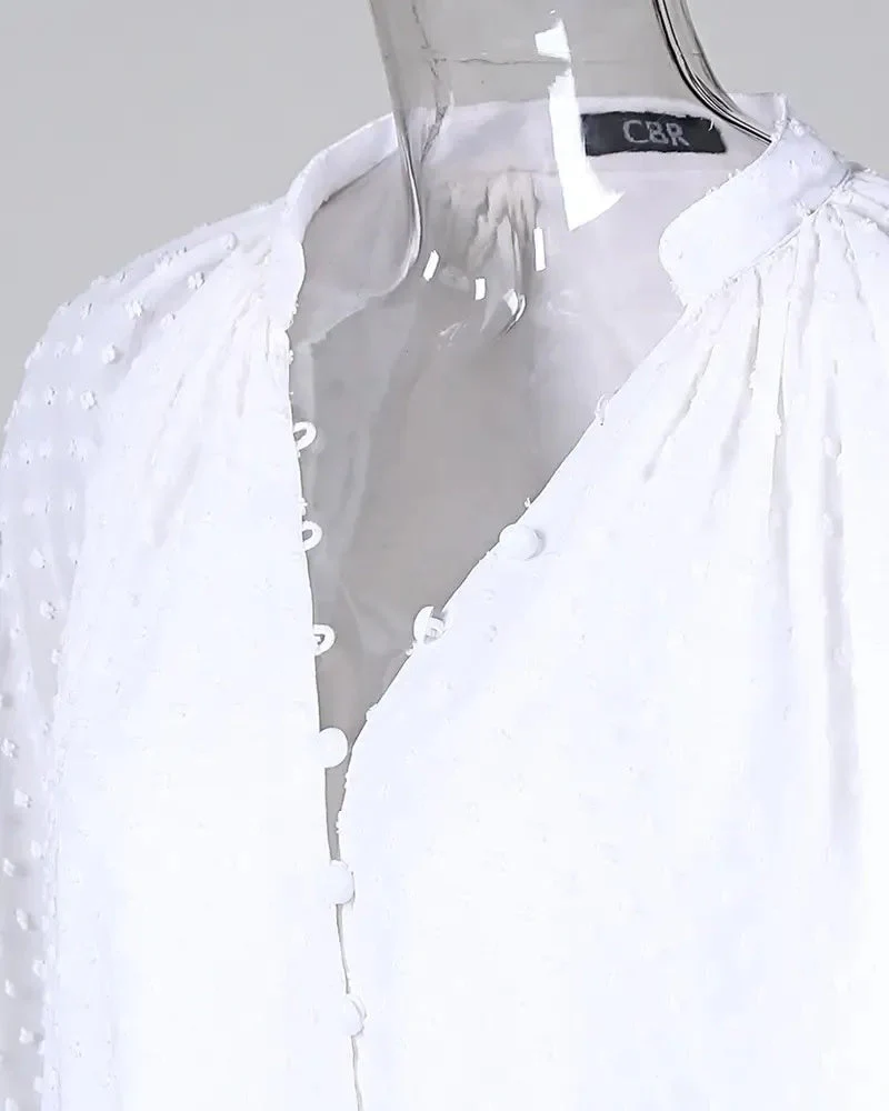 Deanwangkt - Polka Dot Button Long Sleeve Blouse - Deanwangkt