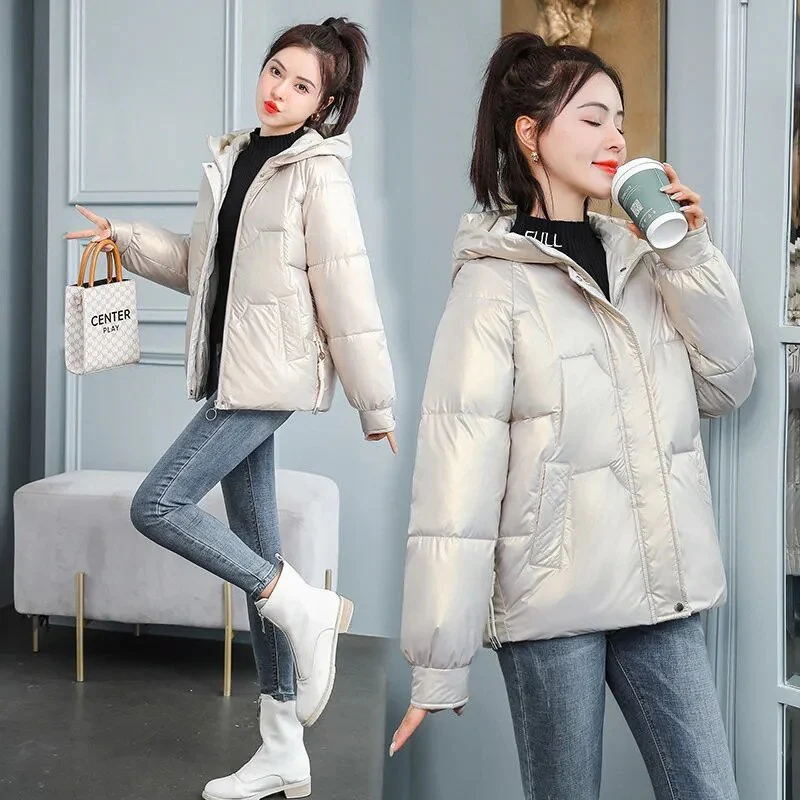 Christmas Gift Deanwangkt New Women's Coats Winter Jacket Fashion Glossy Hooded Jackets Parkas Thick Warm Female Cotton Padded Parka Coat Outwear - Deanwangkt