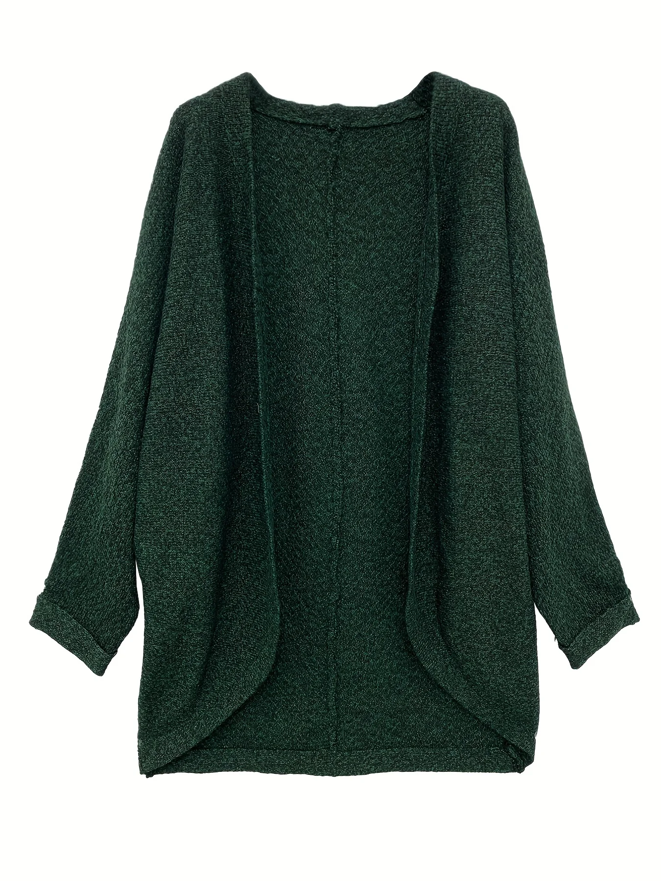 deanwangkt-1  Solid Open Front Knit Cardigan, Casual Batwing Sleeve Mid Length Sweater, Women's Clothing - Deanwangkt