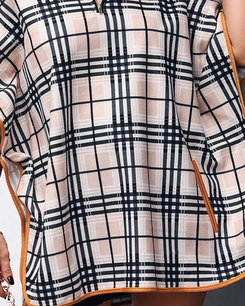 Deanwangkt - Cape pattern top with zip front and plaid print - Deanwangkt