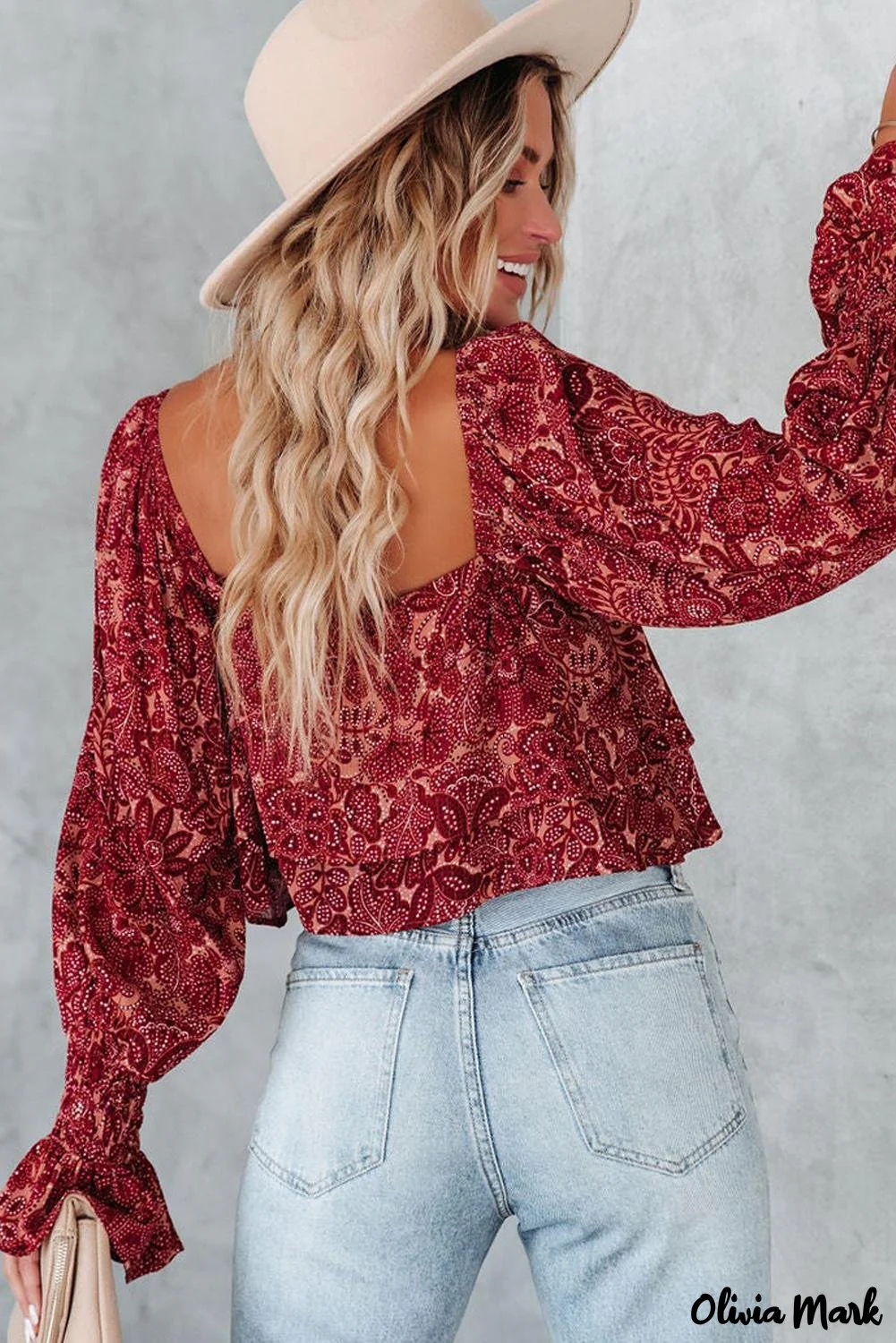 Deanwangkt - Square Neck Floral Cropped Blouse - Deanwangkt