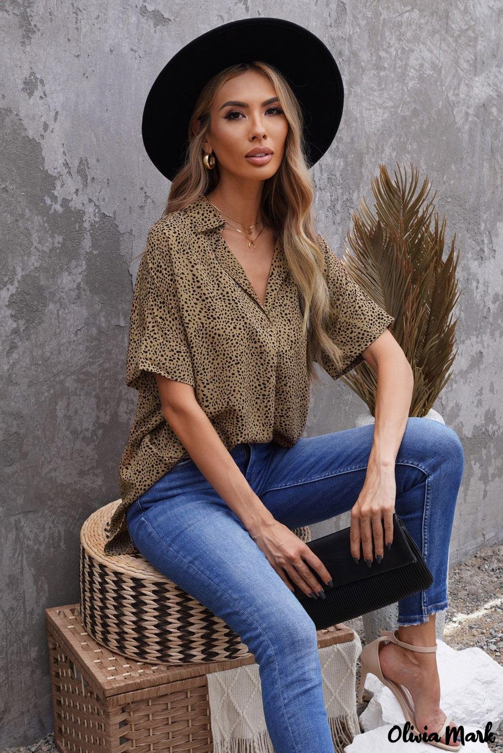 Deanwangkt - Leopard Print Draped V-Neck Blouse - Deanwangkt