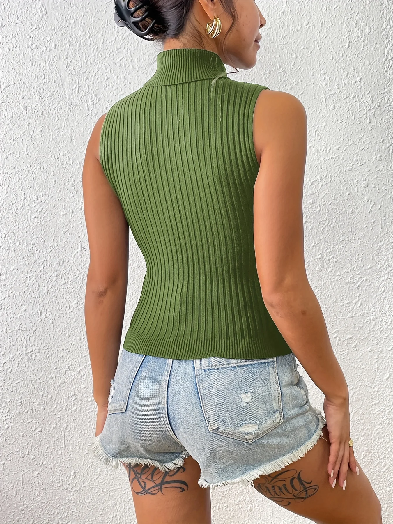 deanwangkt-1  Solid Turtle Neck Sweater Vest, Stylish Bodycon Sweater Vest, Women's Clothing - Deanwangkt