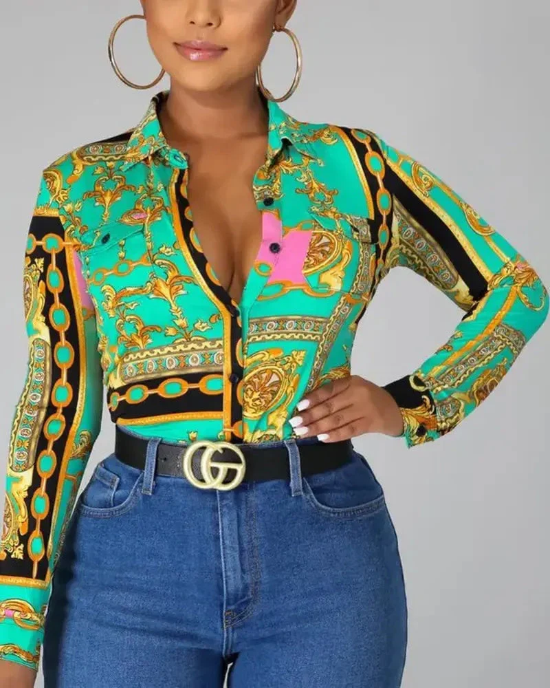 Deanwangkt - Baroque Print Long Sleeve Button Up Top - Deanwangkt