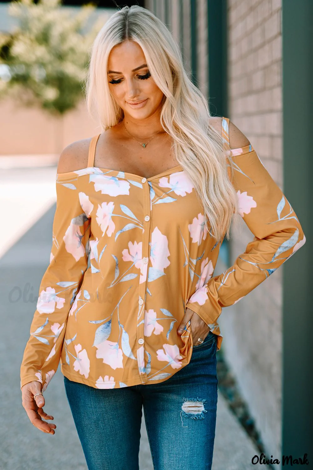 Deanwangkt - Yellow Floral Off Shoulder Long Sleeve Top - Deanwangkt