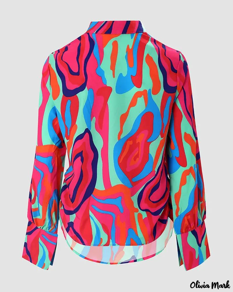 Deanwangkt - Abstract Print Cowl Neck Long Sleeve Top - Deanwangkt