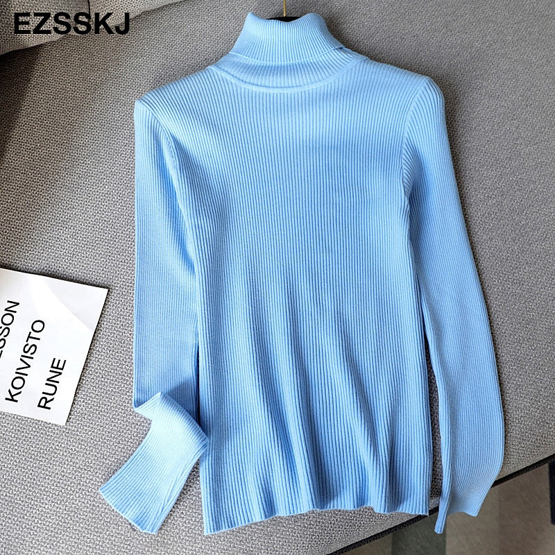 Christmas Gift Deanwangkt Knitted Women turtleneck Sweater Pullovers spring Autumn Basic Women high neck Sweaters Pullover Slim female cheap top - Deanwangkt