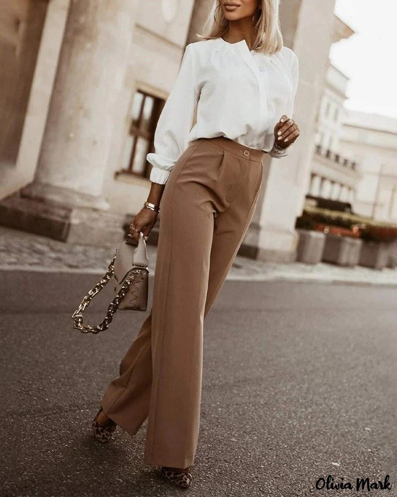 Deanwangkt - Womens O-Neck Long Sleeve Ruched Button Up Blouse - Deanwangkt