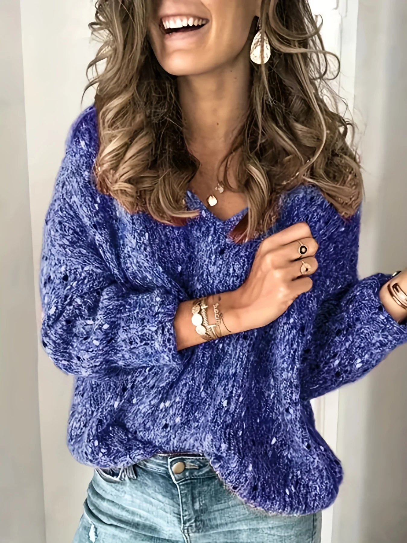 deanwangkt-1  Long Sleeve Drop Shoulder Sweater, Loose Casual Sweater, Women's Clothing - Deanwangkt